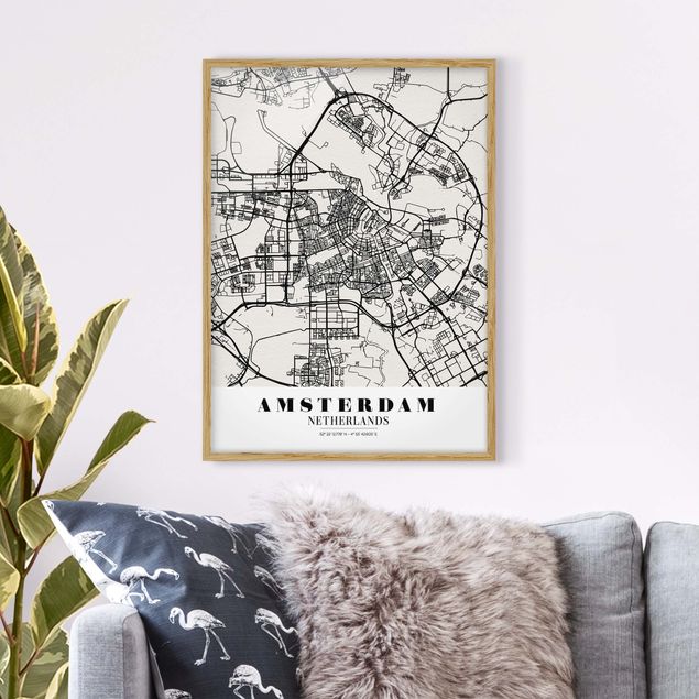 Wanddeko Wohnzimmer Stadtplan Amsterdam - Klassik