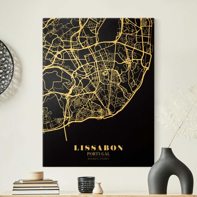 Wanddeko Esszimmer Stadtplan Lissabon - Klassik Schwarz