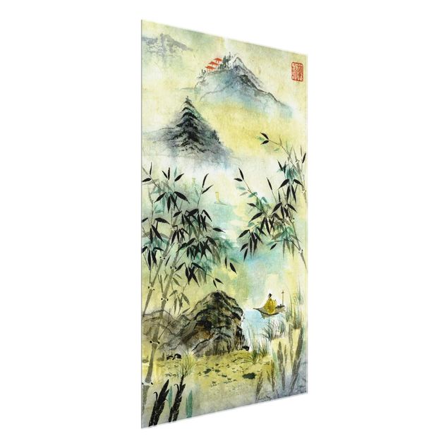 Wanddeko Flur Japanische Aquarell Zeichnung Bambuswald