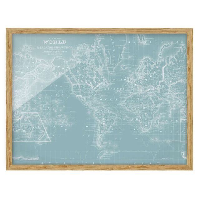 Wanddeko Flur Weltkarte in Eisblau