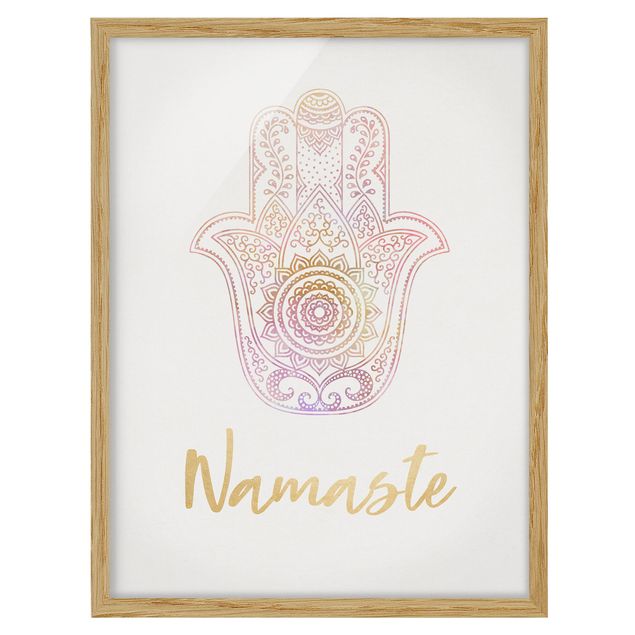Wanddeko Flur Hamsa Hand Illustration Namaste gold rosa