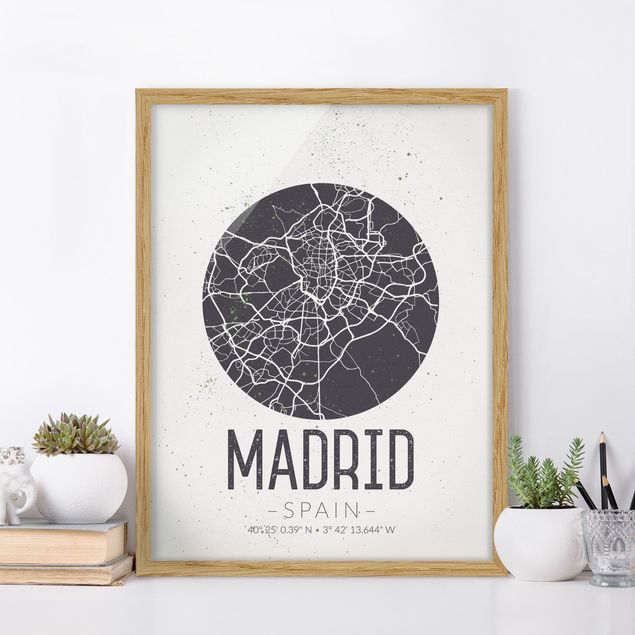Wanddeko Schlafzimmer Stadtplan Madrid - Retro