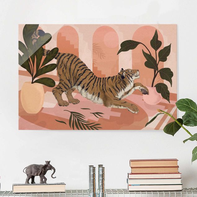 Wandbilder Tiger Illustration Tiger in Pastell Rosa Malerei