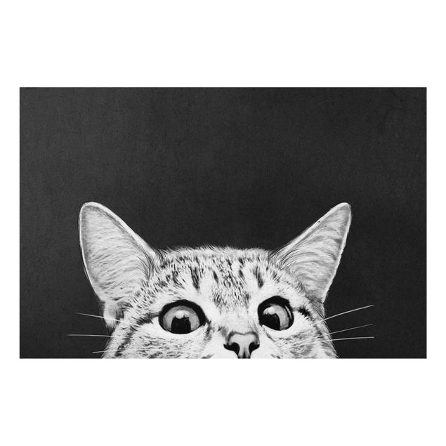 Wanddeko Esszimmer Illustration Katze Schwarz Weiß Zeichnung