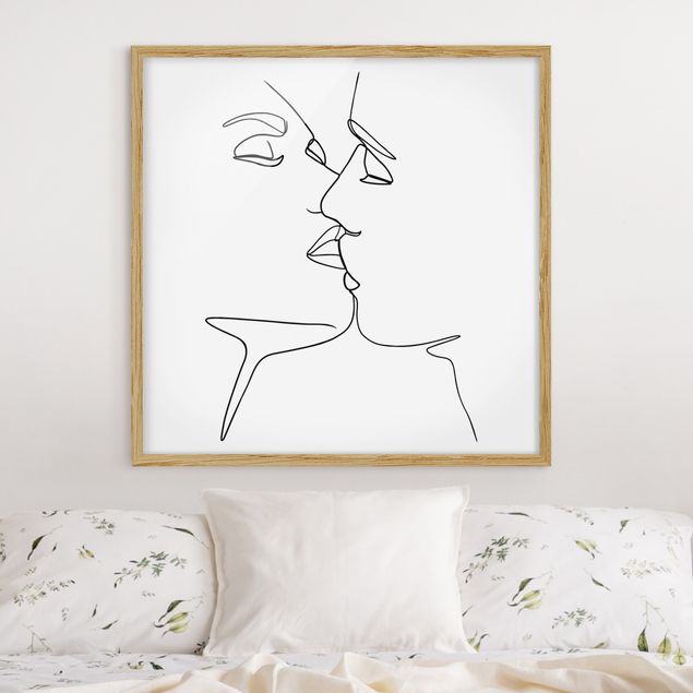 Wanddeko Wohnzimmer Line Art Kuss Gesichter Schwarz Weiß