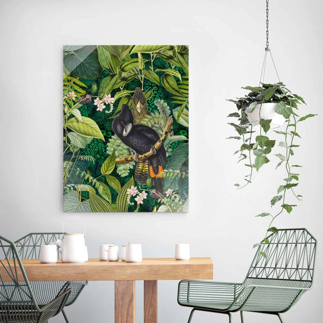 Wanddeko Esszimmer Bunte Collage - Kakadus im Dschungel