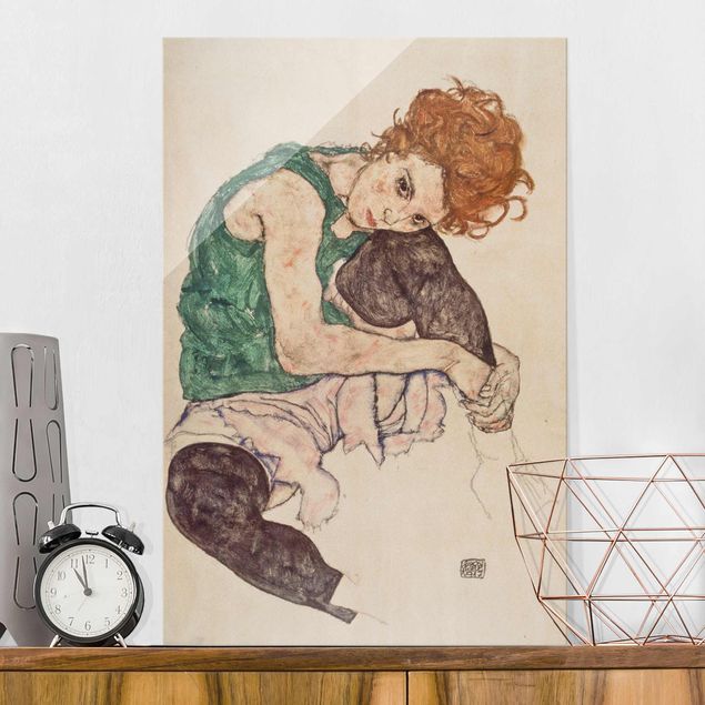 Wanddeko Treppenhaus Egon Schiele - Sitzende Frau mit hochgezogenem Knie