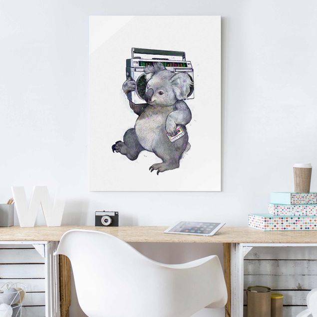 Wanddeko Schlafzimmer Illustration Koala mit Radio Malerei