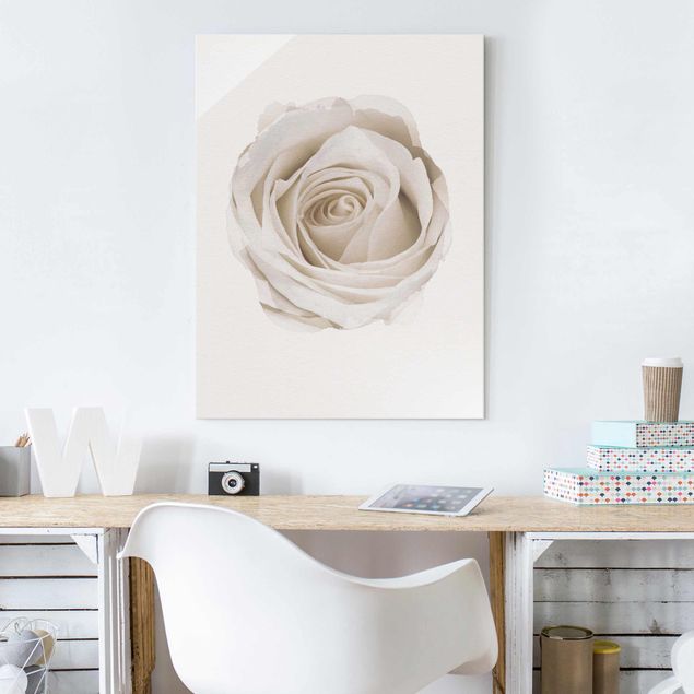 Wanddeko Schlafzimmer Wasserfarben - Pretty White Rose
