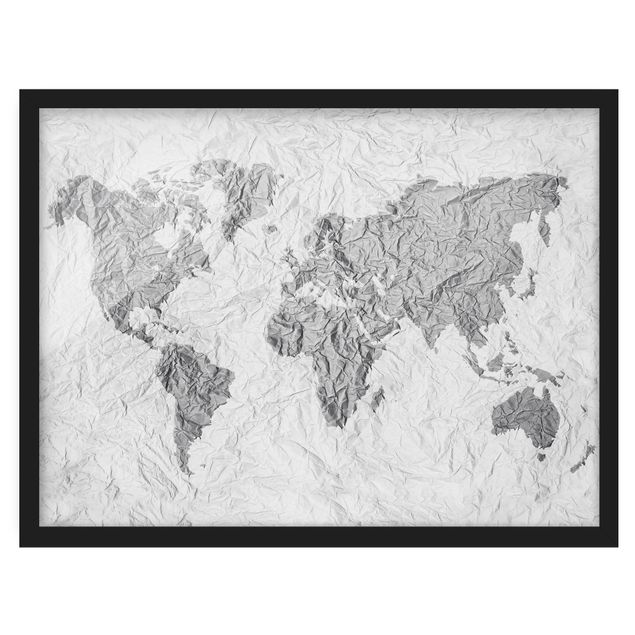 Wanddeko Esszimmer Papier Weltkarte Weiß Grau