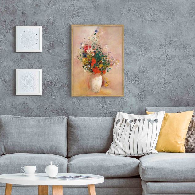 Wanddeko Schlafzimmer Odilon Redon - Vase mit Blumen (rosenfarbener Hintergrund)