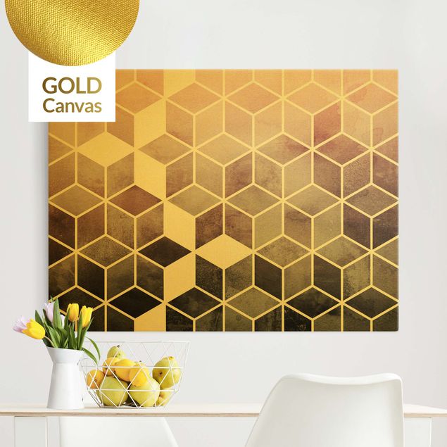 Wanddeko Schlafzimmer Goldene Geometrie - Rosa Grau