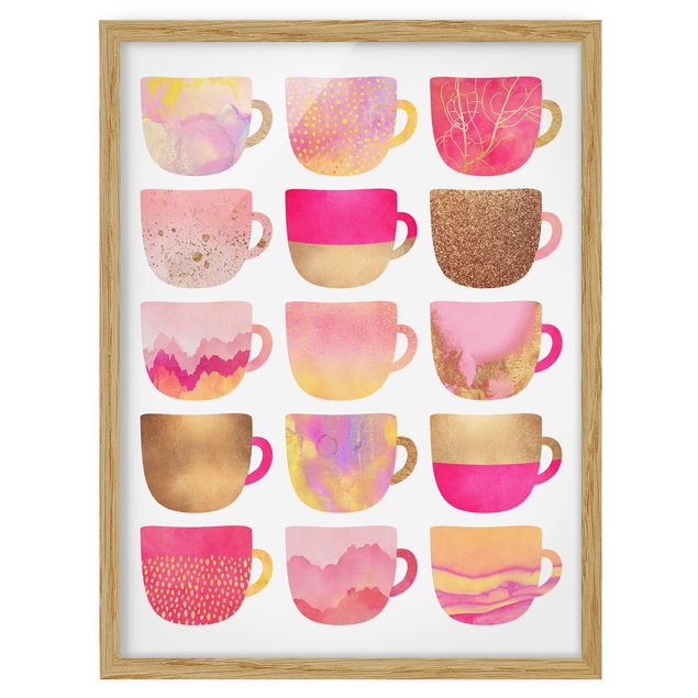 Wanddeko Büro Goldene Tassen mit Pink