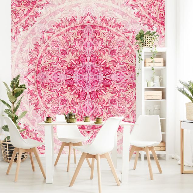 Wanddeko Wohnzimmer Mandala Aquarell Ornament Muster pink