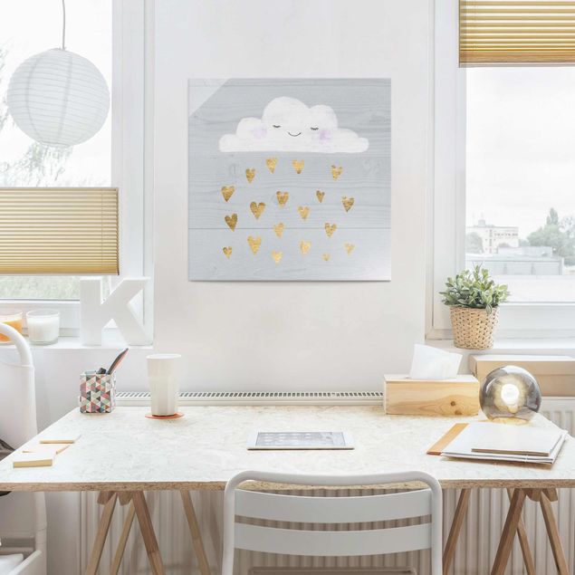 Wanddeko Büro Wolke mit goldenen Herzen