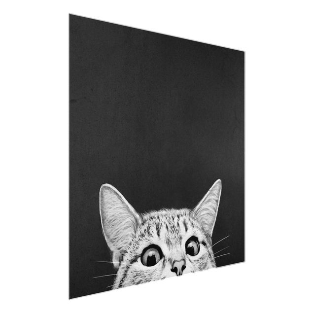 Wanddeko Flur Illustration Katze Schwarz Weiß Zeichnung