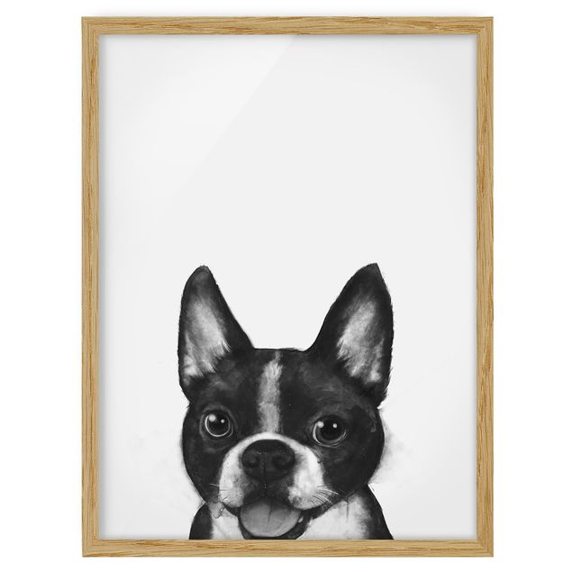 Wanddeko Esszimmer Illustration Hund Boston Schwarz Weiß Malerei