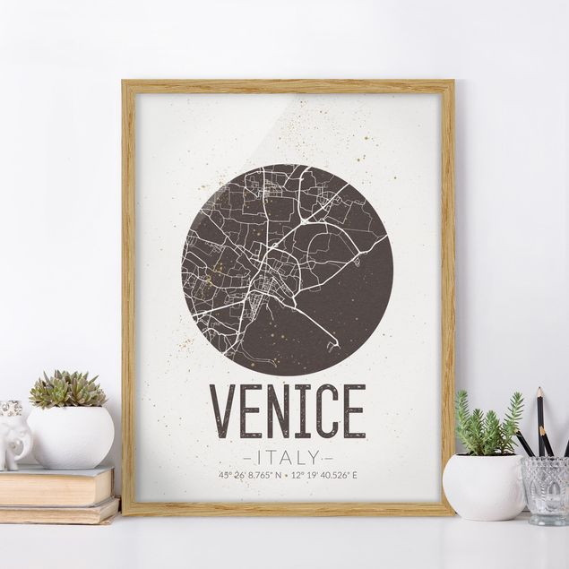 Wanddeko Wohnzimmer Stadtplan Venice - Retro