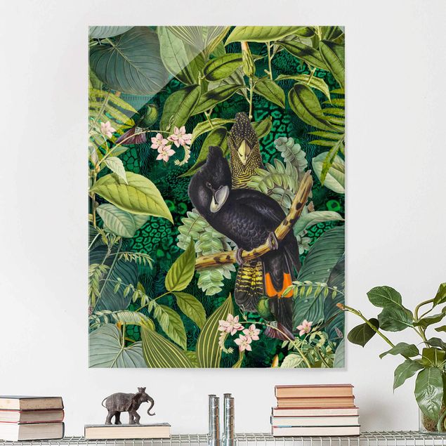 Wanddeko Schlafzimmer Bunte Collage - Kakadus im Dschungel