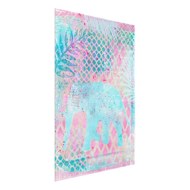 Wanddeko Flur Bunte Collage - Elefant in Blau und Rosa