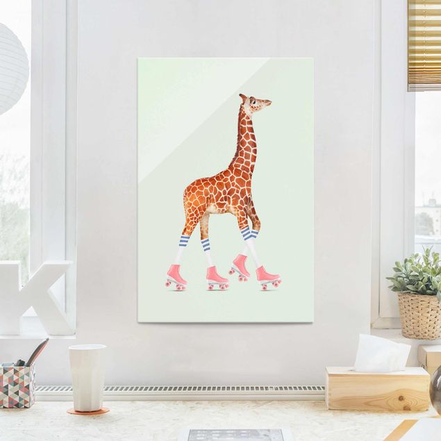 Wanddeko Jugendzimmer Giraffe mit Rollschuhen