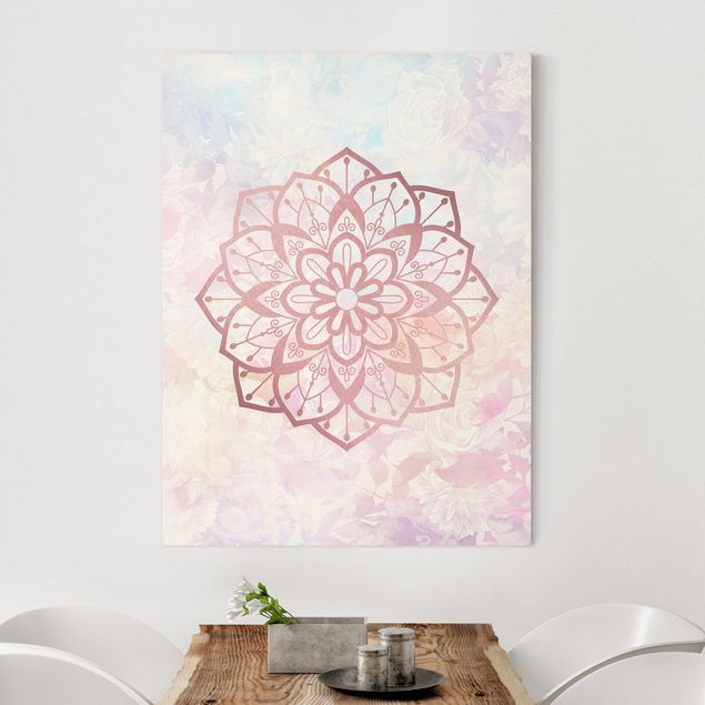 Wanddeko Wohnzimmer Mandala Illustration Blüte rose pastell