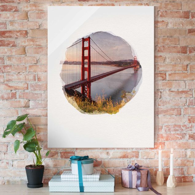Wanddeko über Sofa Wasserfarben - Golden Gate Bridge in San Francisco