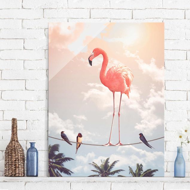 Wanddeko über Sofa Himmel mit Flamingo