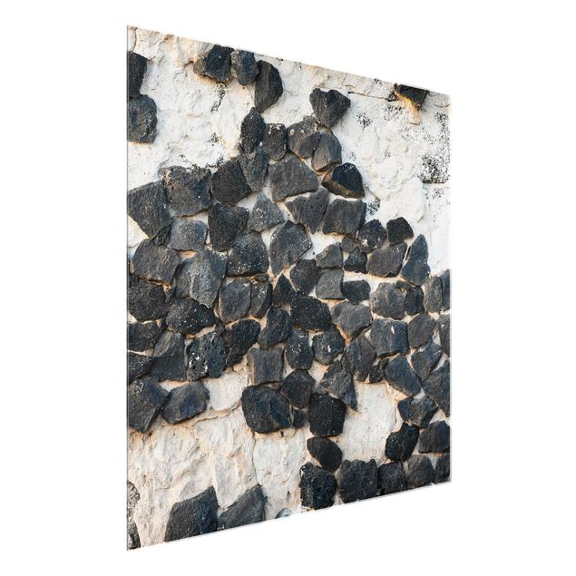 Wanddeko Esszimmer Mauer mit Schwarzen Steinen
