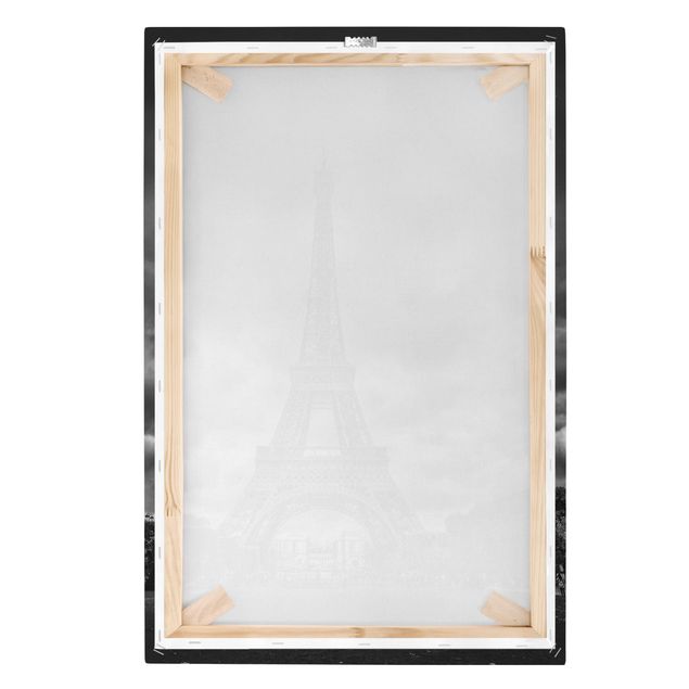 Wanddeko Büro Eiffelturm vor Wolken schwarz-weiß