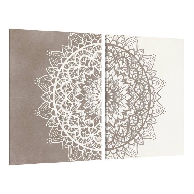 Wanddeko Esszimmer Mandala Illustration shabby Set beige weiß