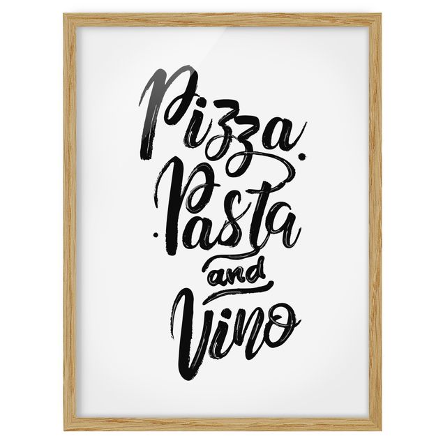 gerahmte Bilder schwarz-weiß Pizza Pasta und Vino