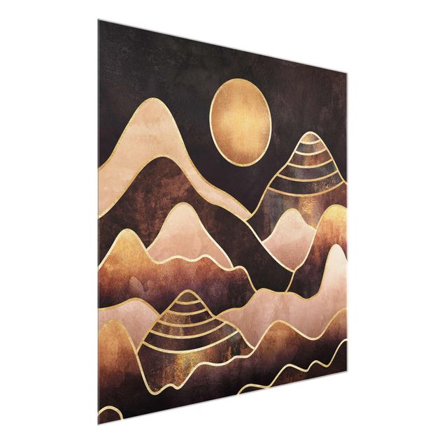 Wanddeko Flur Goldene Sonne abstrakte Berge