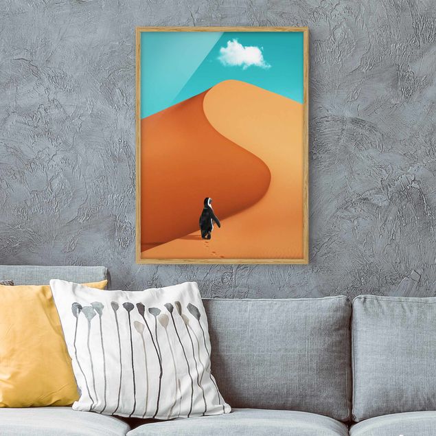 Wanddeko Schlafzimmer Wüste mit Pinguin