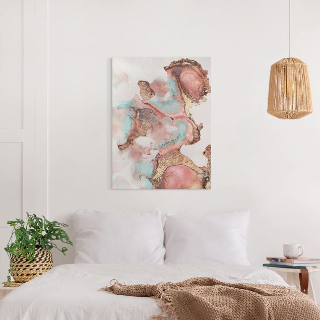 Wanddeko Schlafzimmer Goldenes Aquarell Rosé