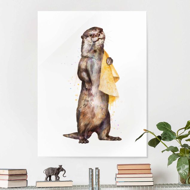 Wanddeko über Sofa Illustration Otter mit Handtuch Malerei Weiß