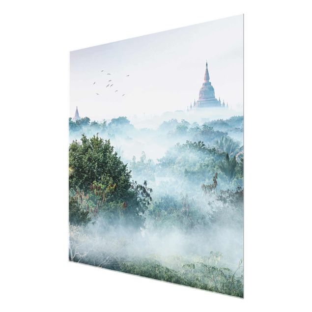 Wanddeko Büro Morgennebel über dem Dschungel von Bagan