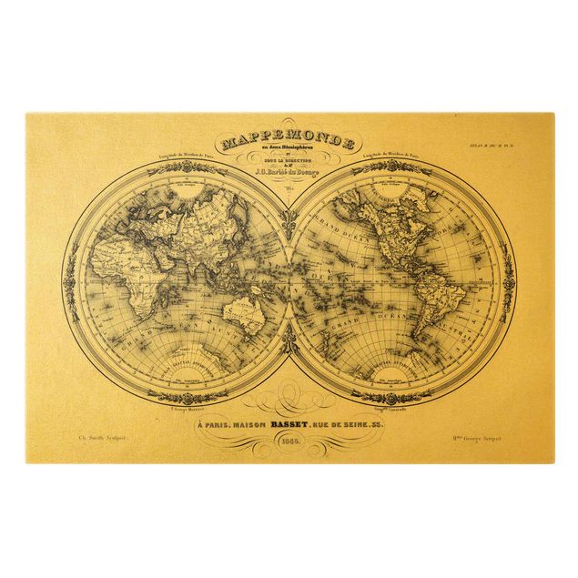 Wanddeko Büro Französische Karte der Hemissphären von 1848