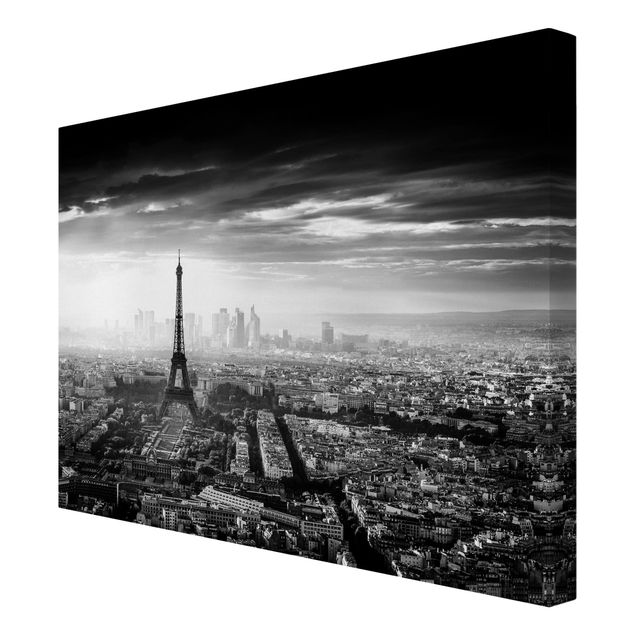 Wanddeko Esszimmer Der Eiffelturm von Oben Schwarz-weiß