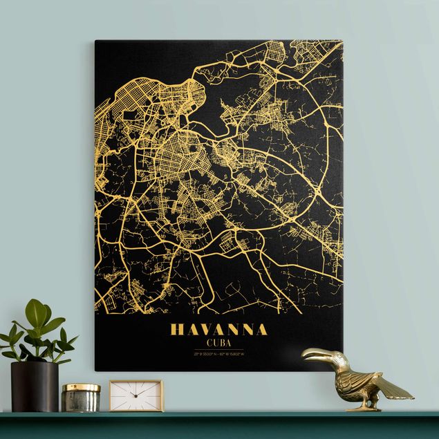 Wanddeko Esszimmer Stadtplan Havanna - Klassik Schwarz