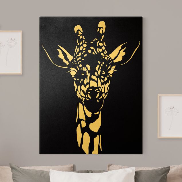 Wandbilder Giraffen Safari Tiere - Portrait Giraffe Schwarz