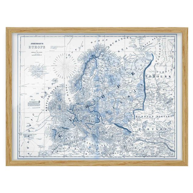Wanddeko Flur Karte in Blautönen - Europa