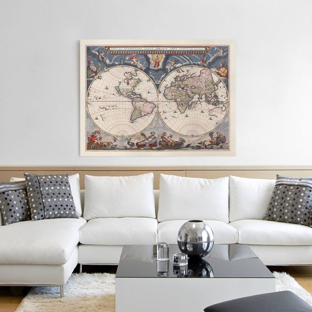 Wanddeko Wohnzimmer Historische Weltkarte Nova et Accuratissima von 1664