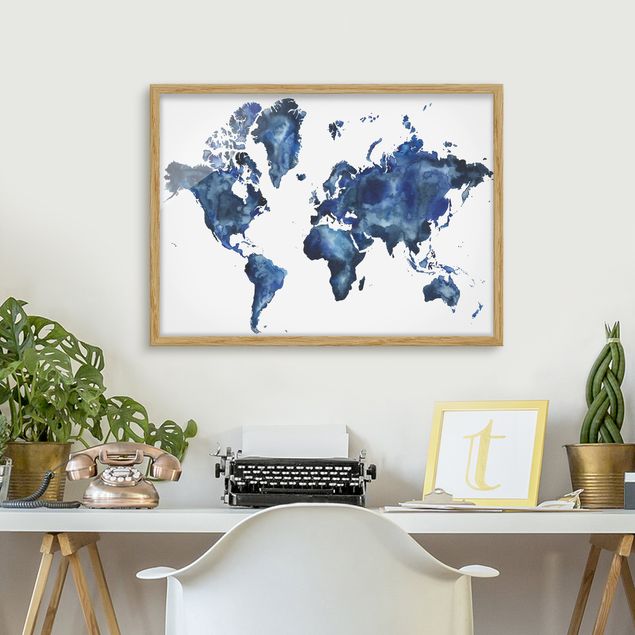 Wanddeko blau Wasser-Weltkarte hell