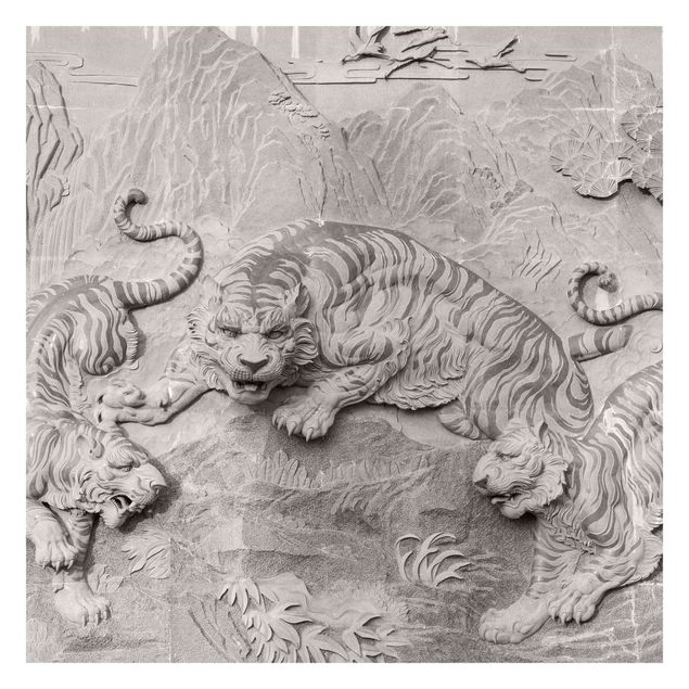 Wanddeko Esszimmer Chinoiserie Tiger in Steinoptik