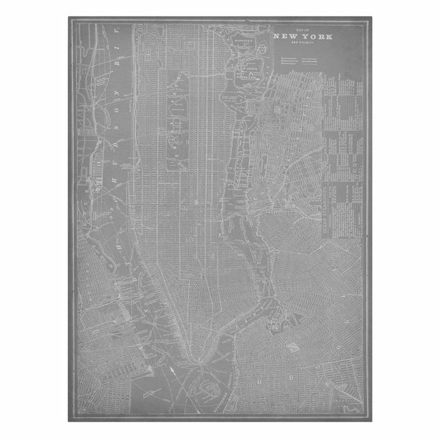 Wanddeko grau Vintage Stadtplan New York Manhattan