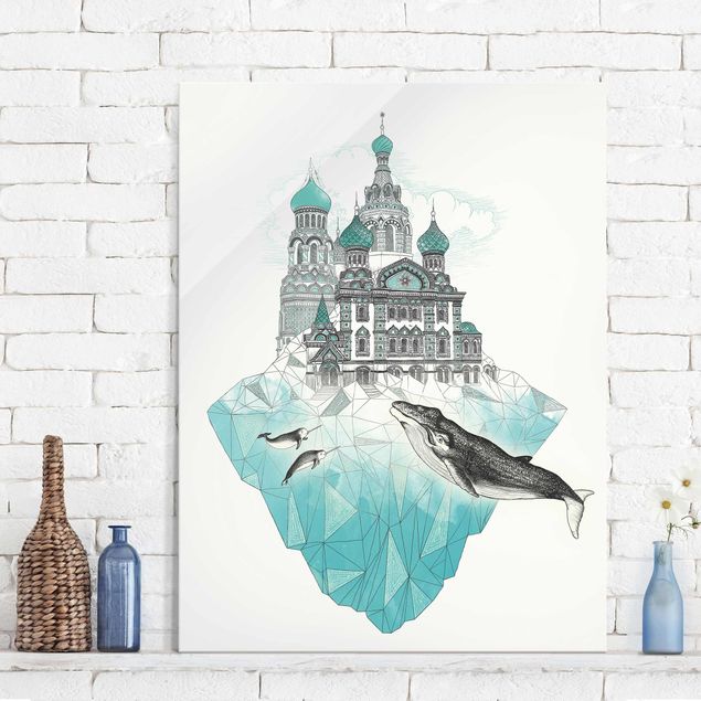 Wanddeko über Sofa Illustration Kirche mit Kuppeln und Wal