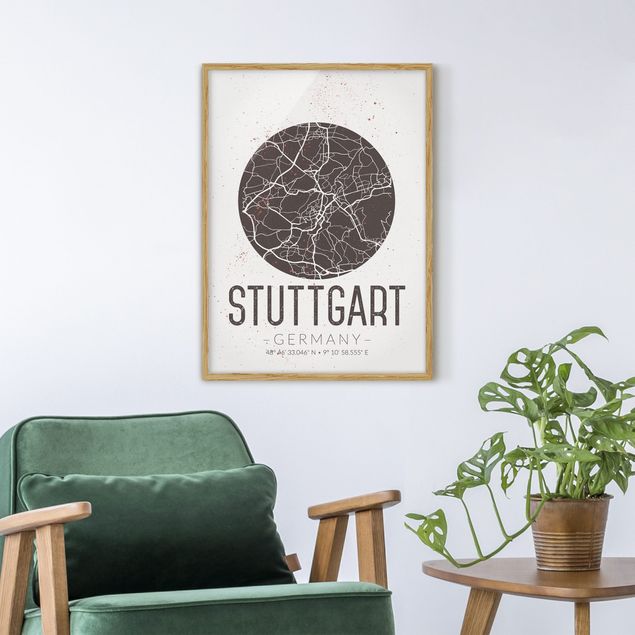 Wanddeko Wohnzimmer Stadtplan Stuttgart - Retro