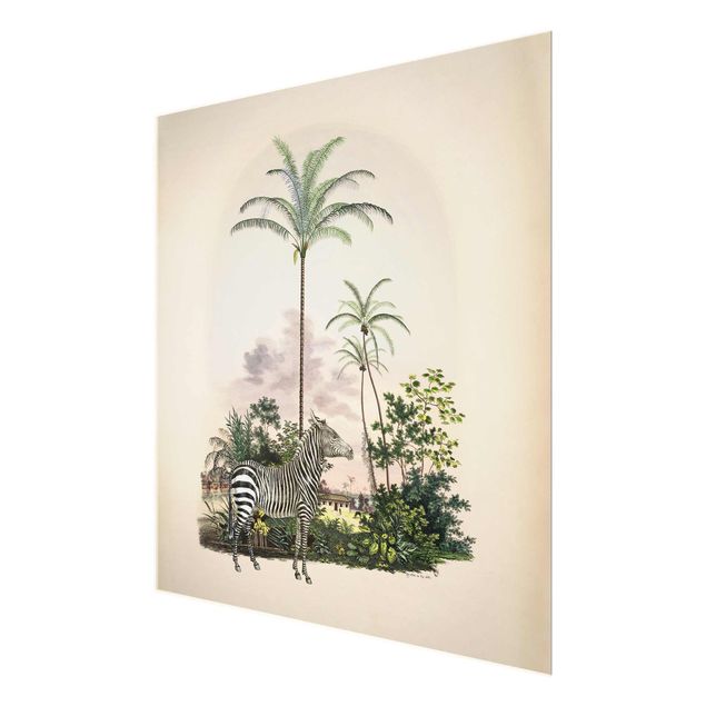 Wanddeko Treppenhaus Zebra vor Palmen Illustration