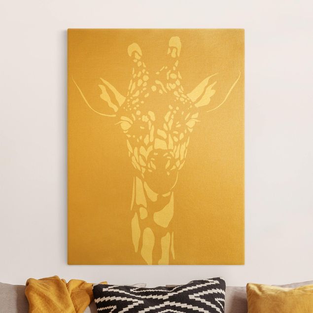 Wanddeko Wohnzimmer Safari Tiere - Portrait Giraffe Beige